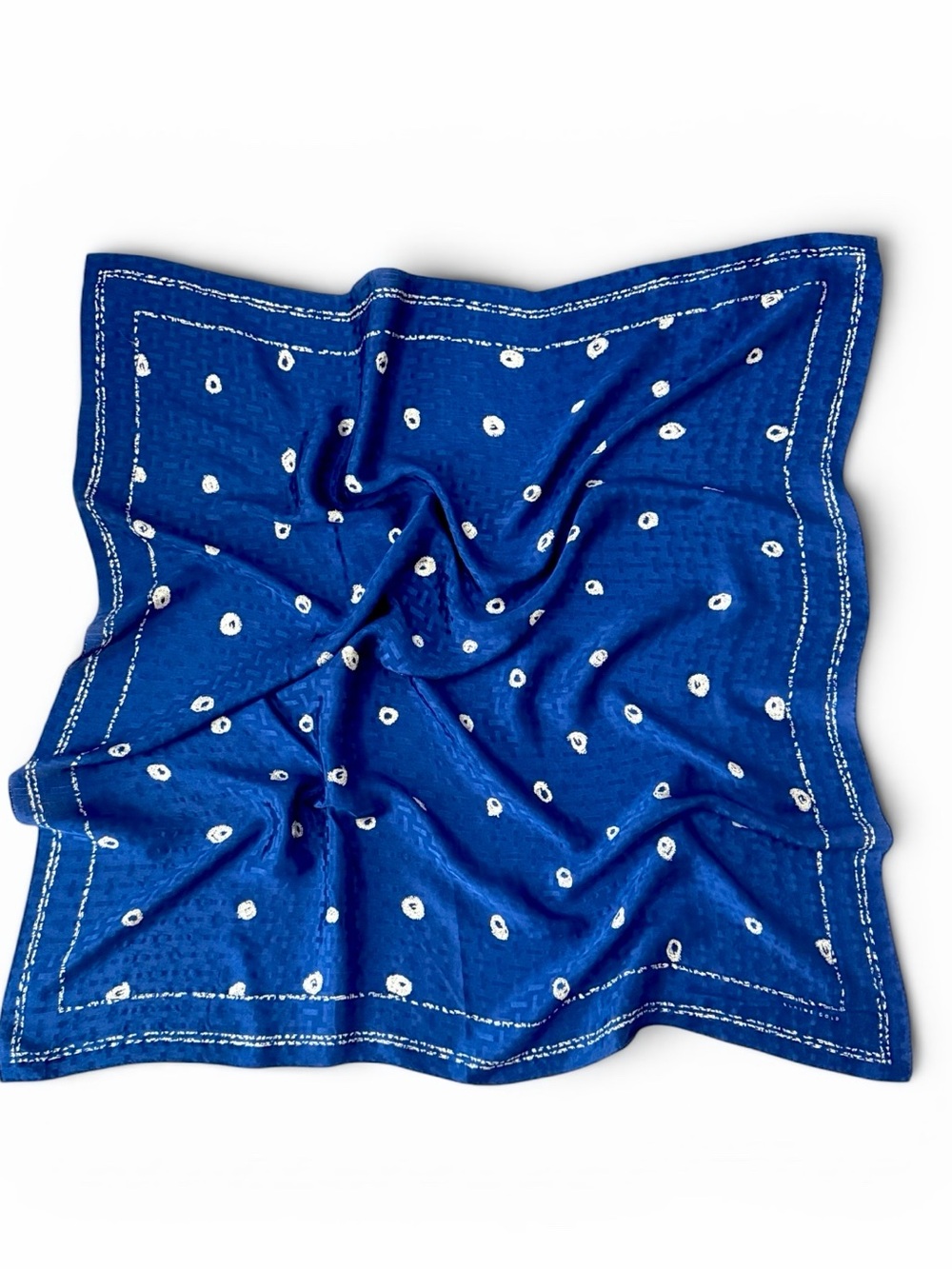 Elaine Gold Silk Square Scarf Royal Blue Jacquard 31x31" made in Japan
